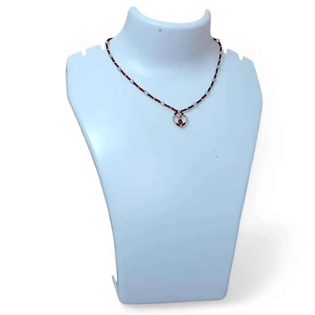 Maroon Bead & Crystal Delicate Necklace (Code 294)