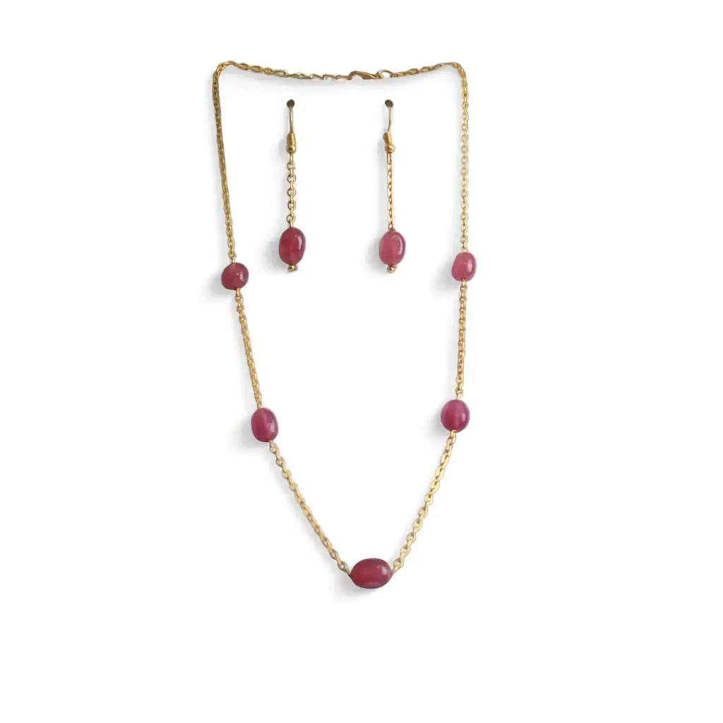 stone beads chain necklace with dangle earrings