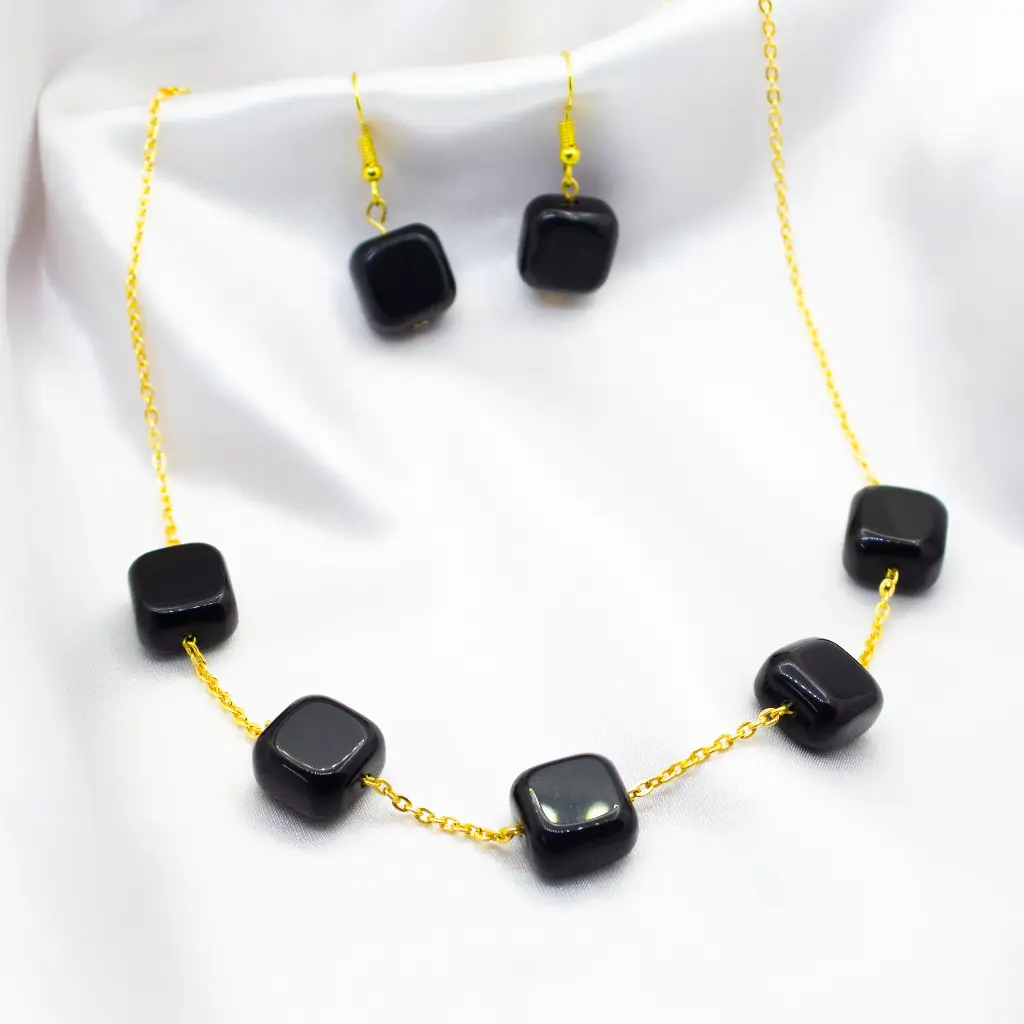 Black square stone necklace earrings set (code 234)