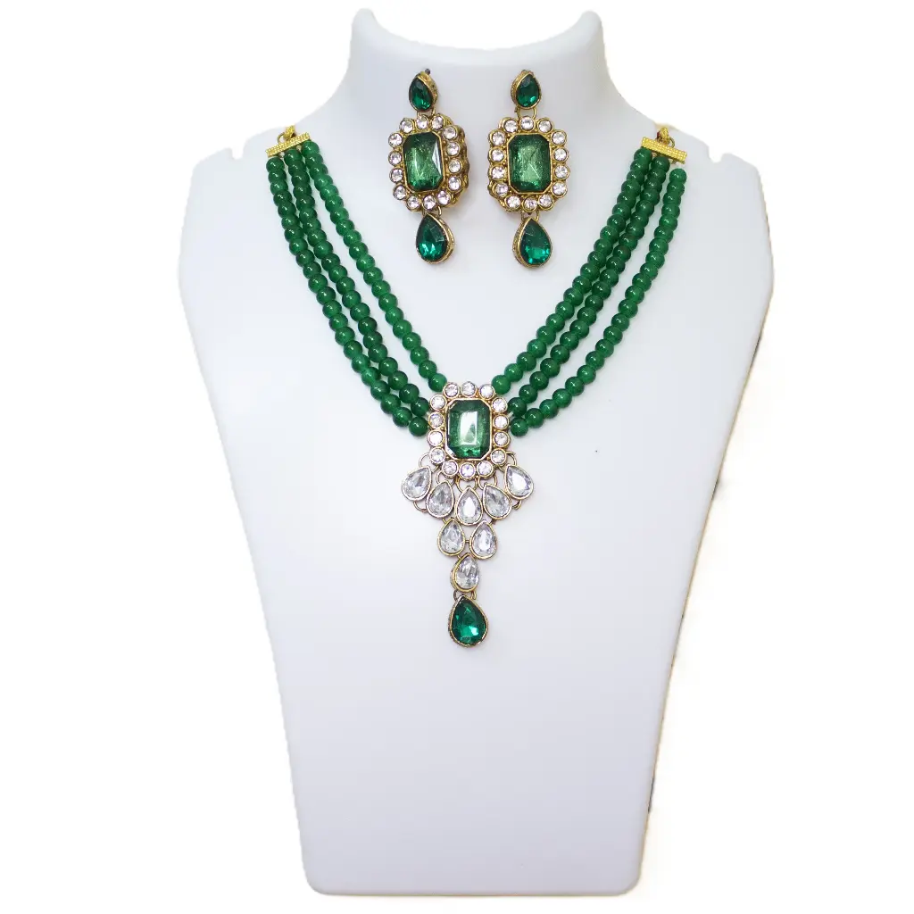 Green necklace earrings set (Code 160)