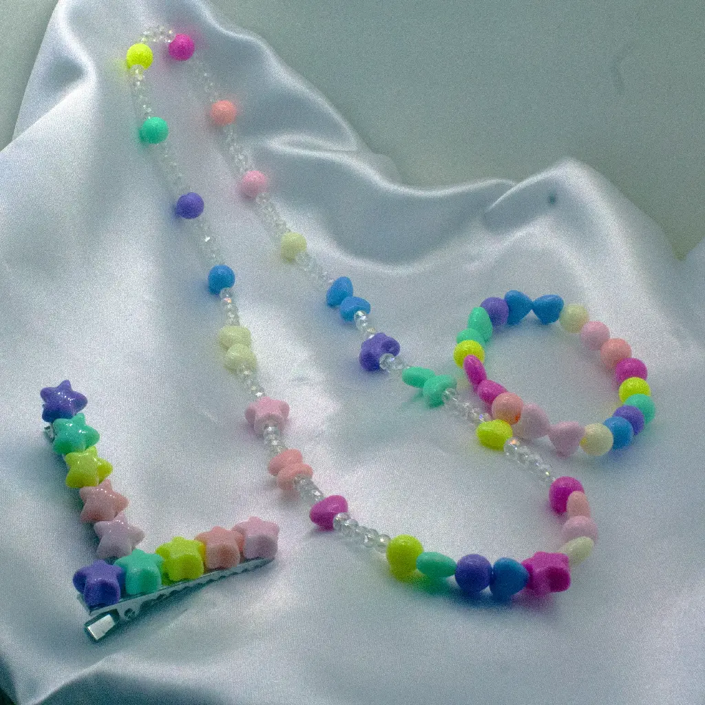 Pastel Beads kids necklace, bracelet, clip (code 176)