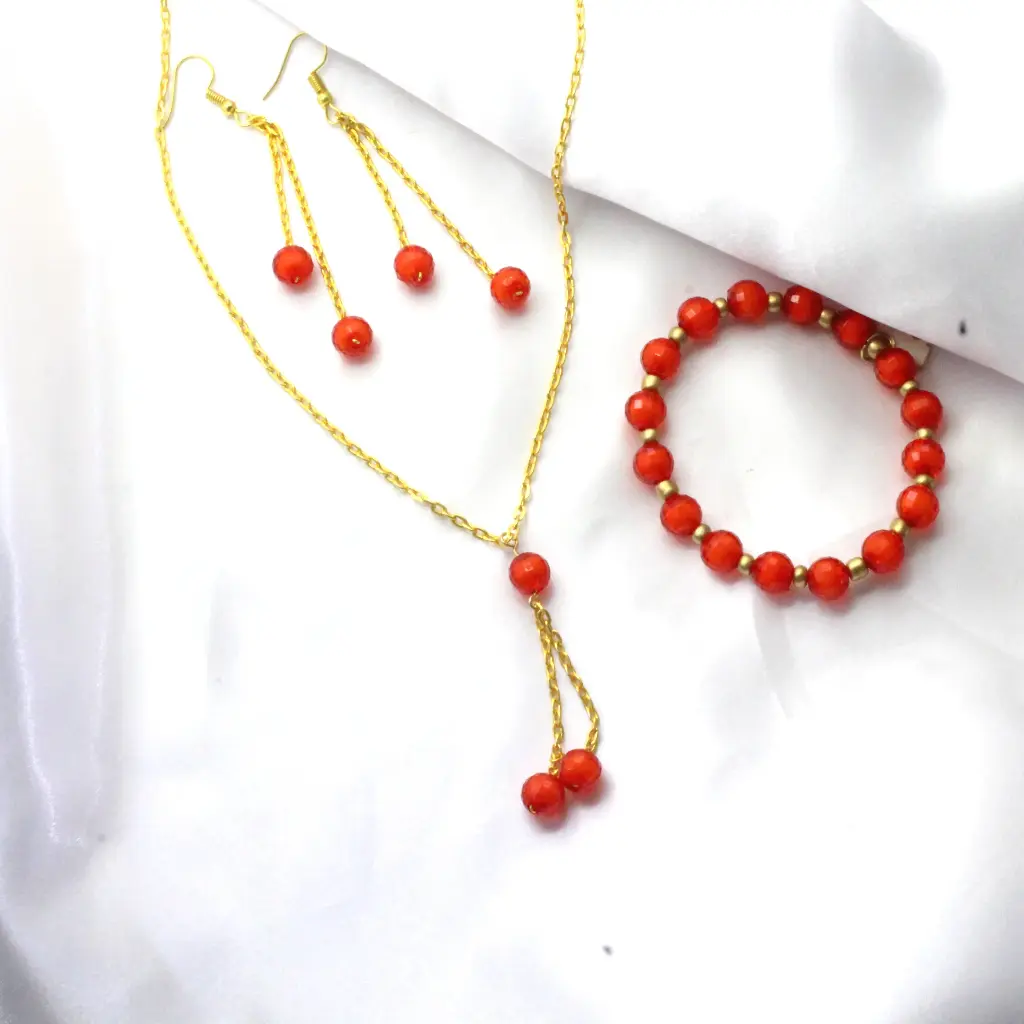 Anti-tarnish chain with beads dangle set (code 223) (Red)
