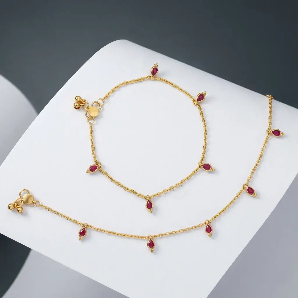 Kundan stone chain anklet (code 256 red)