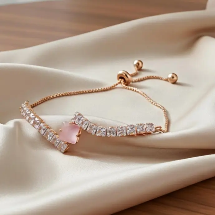 Princess cut pink stone slider bracelet (code 271)
