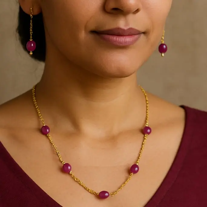 Stone beads chain necklace with dangle earrings (code 338)
