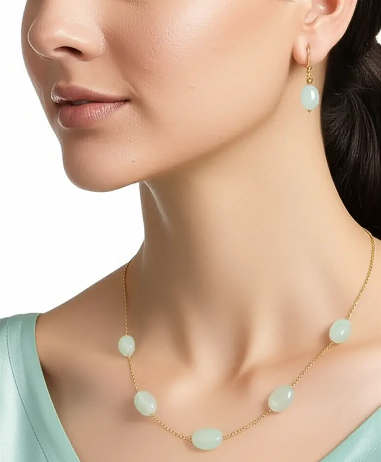 Tourmaline Stone beads chain necklace earrings  (code 338)