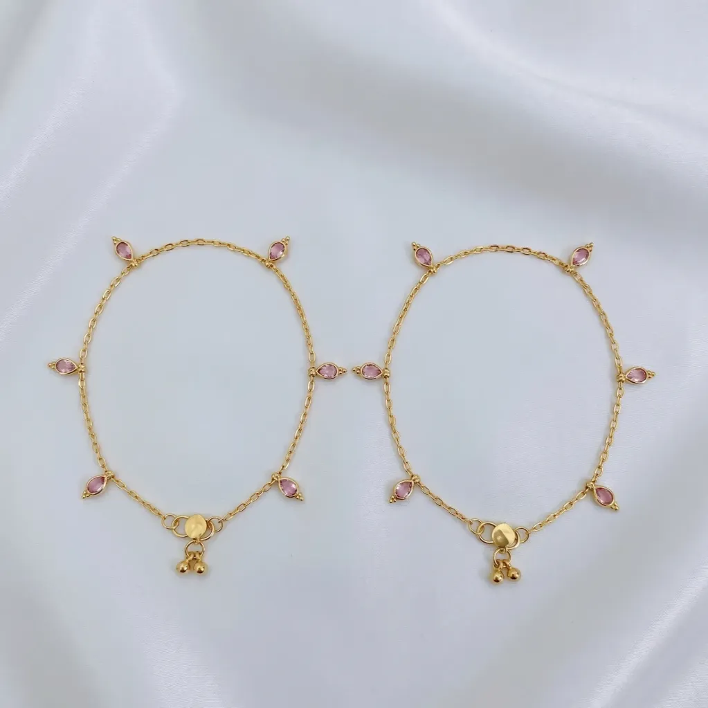 Kundan stone Anklet (code 256 pink)