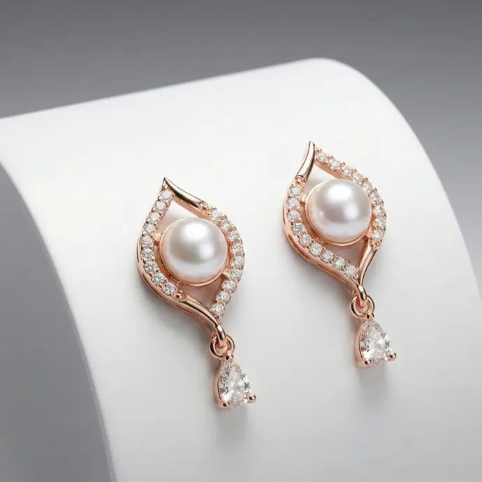 Rose gold plated American Diamond earrings (code 145)