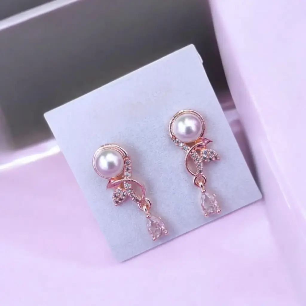 Rose gold plated American Diamond earrings (code 146)