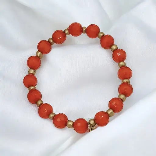 Red & gold beads stretchable bracelet (code 208)