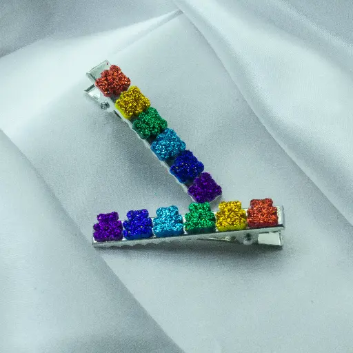 Multi-colour glitter bear clip (code 218)