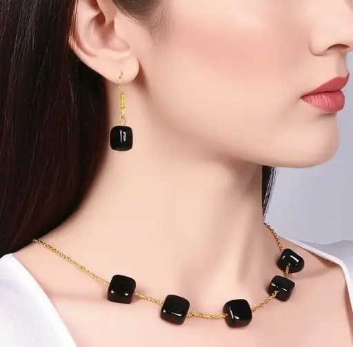 Black square stone necklace earrings set (code 234)