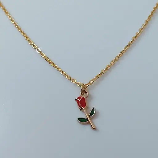 Anti-tarnish chain with red rose