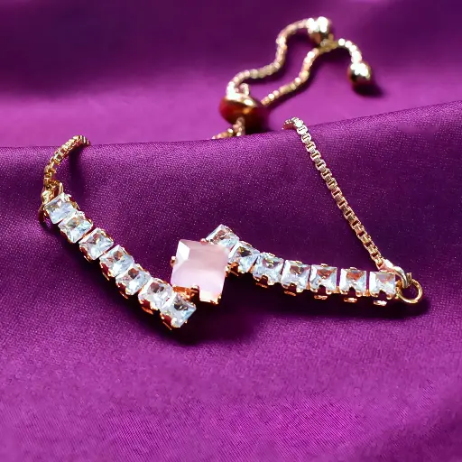 Princess cut pink stone slider bracelet (code 271)