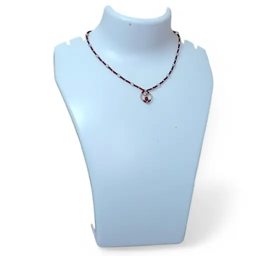 Maroon Bead & Crystal Delicate Necklace (Code 294)