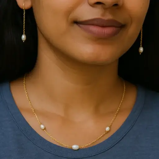 Pearl chain necklace earrings set (36343)