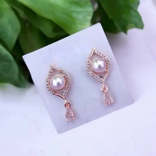 Rose gold plated American Diamond earrings (code 145)